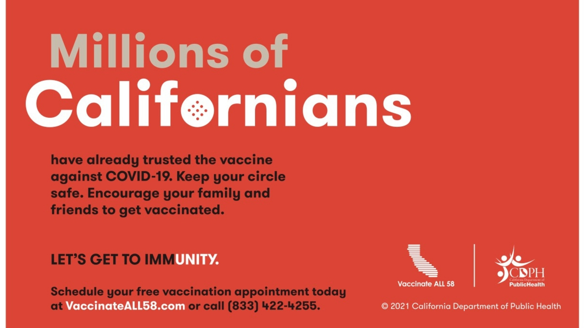 For a free vaccination visit VaccinateALL58.com or call 833-422-4255.